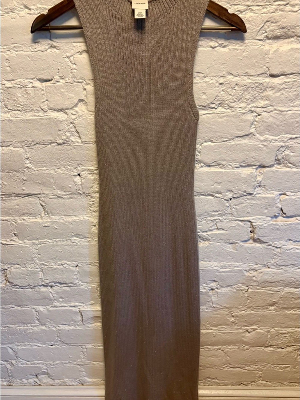 Calvin Klein Sleeveless Ribbed Maxi Dress in Taupe